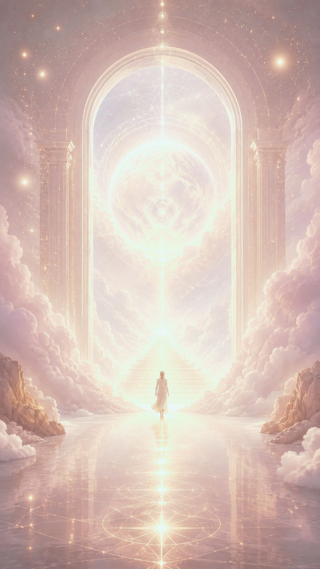 Person walking into a spiritual realm, representing the Galactic Akashic Records as a living field of soul wisdom, remembrance, and multidimensional guidance